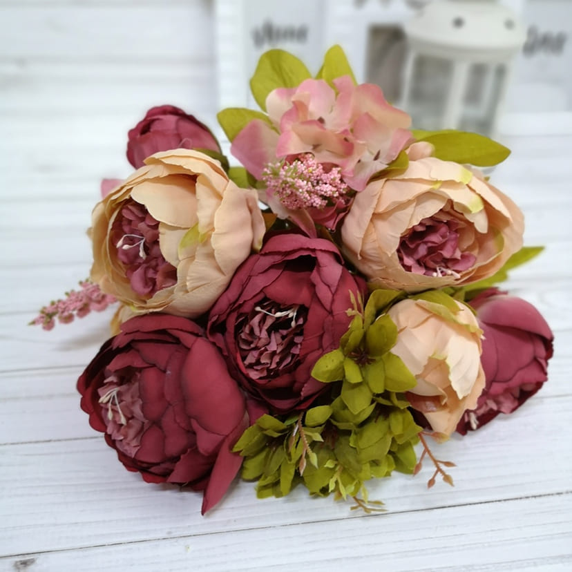 Искусственные цветы на могилу в Нижнем Тагиле | Цветы искусственные «Пионы», персиково-малиновые, букет